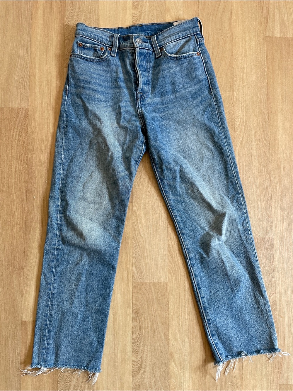 Levi’s Blue Straight Leg Distressed Hem Denim Jeans Size 26